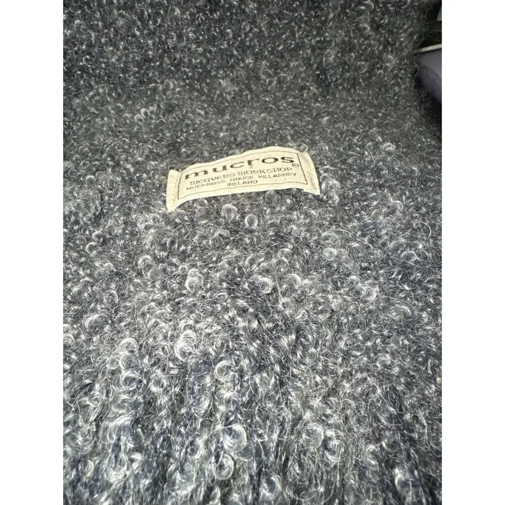 Vintage Irish Boucle Scarf Mucros Weavers Gray Mohair Wool Cottagecore Rare